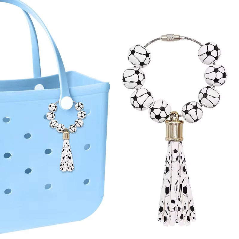 Game Day Sport Ball Beaded Keychain – Tassel Bag Charm (Baseball, Softball, Soccer, Basketball)