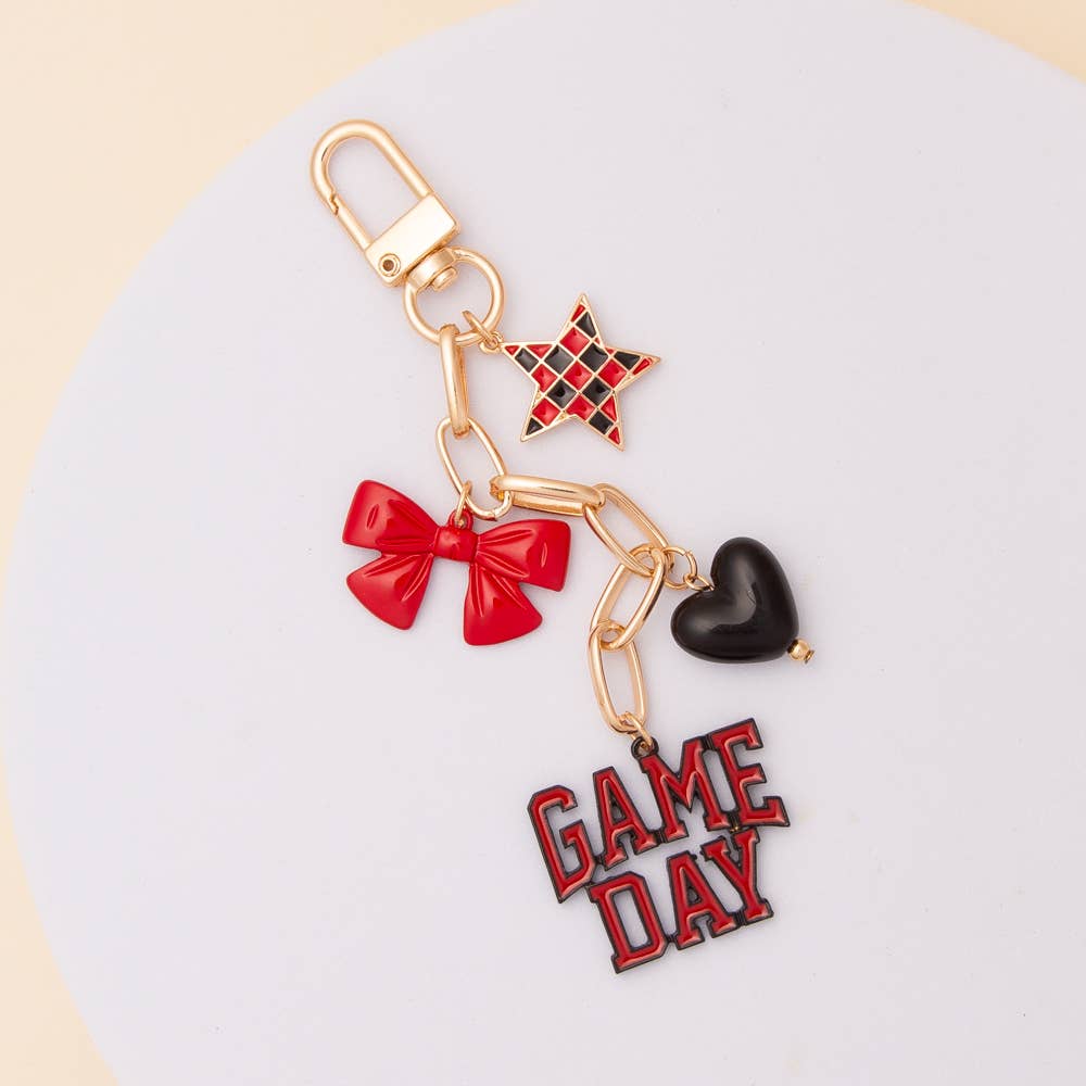 “Game Day” Bag Charm Keychain: Red Black