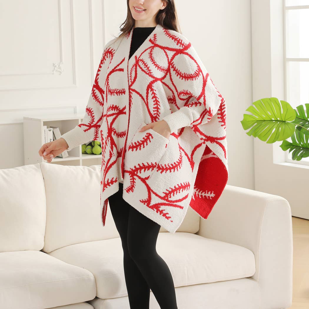 Sports Ball Pattern Wearable Blanket Cape Shawl with Pockets