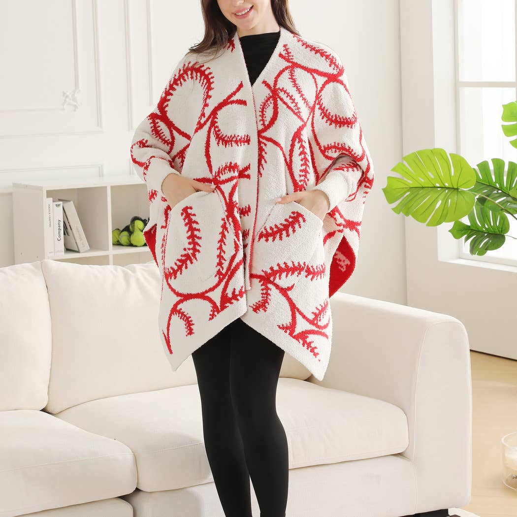 Sports Ball Pattern Wearable Blanket Cape Shawl with Pockets