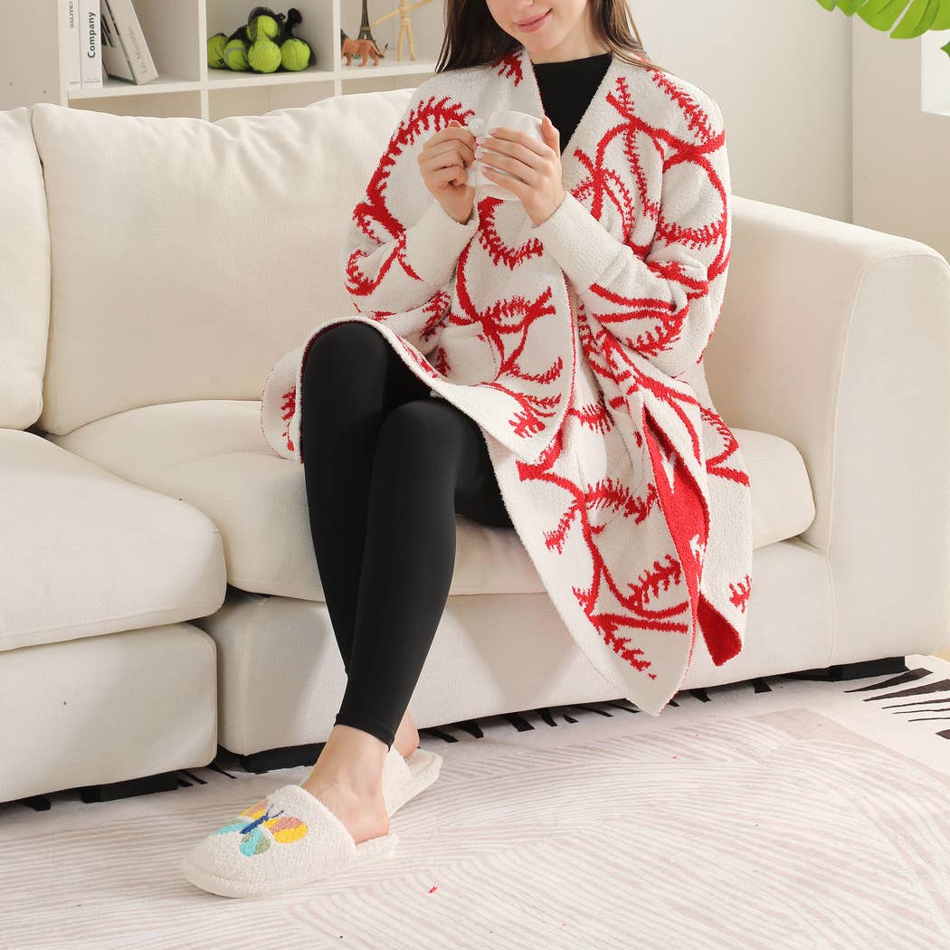 Sports Ball Pattern Wearable Blanket Cape Shawl with Pockets
