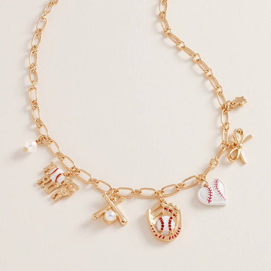 Mama in the Dugout Charm Necklace - Gold
