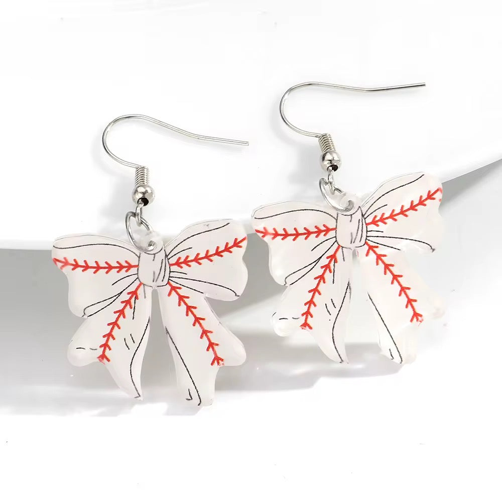 Sport Bow Earrings – Game Day Dangle Earrings (Baseball, Softball, Soccer, Basketball, Football, Volleyball)