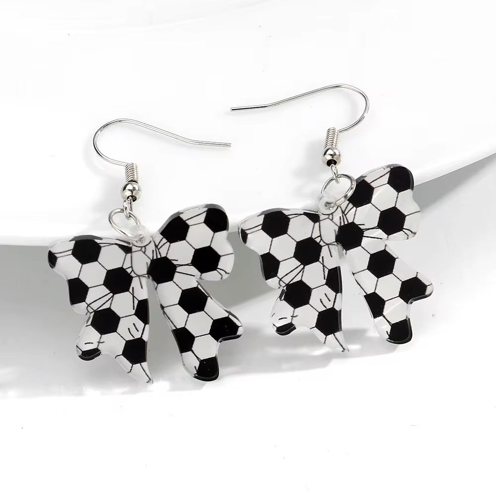 Sport Bow Earrings – Game Day Dangle Earrings (Baseball, Softball, Soccer, Basketball, Football, Volleyball)