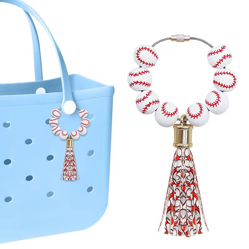 Game Day Sport Ball Beaded Keychain – Tassel Bag Charm (Baseball, Softball, Soccer, Basketball)