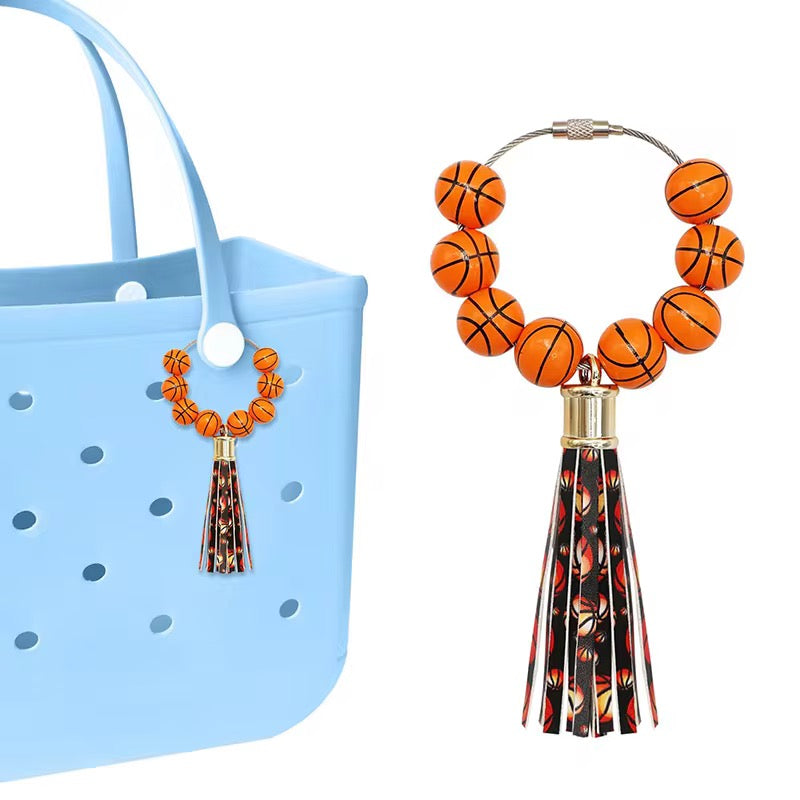 Game Day Sport Ball Beaded Keychain – Tassel Bag Charm (Baseball, Softball, Soccer, Basketball)