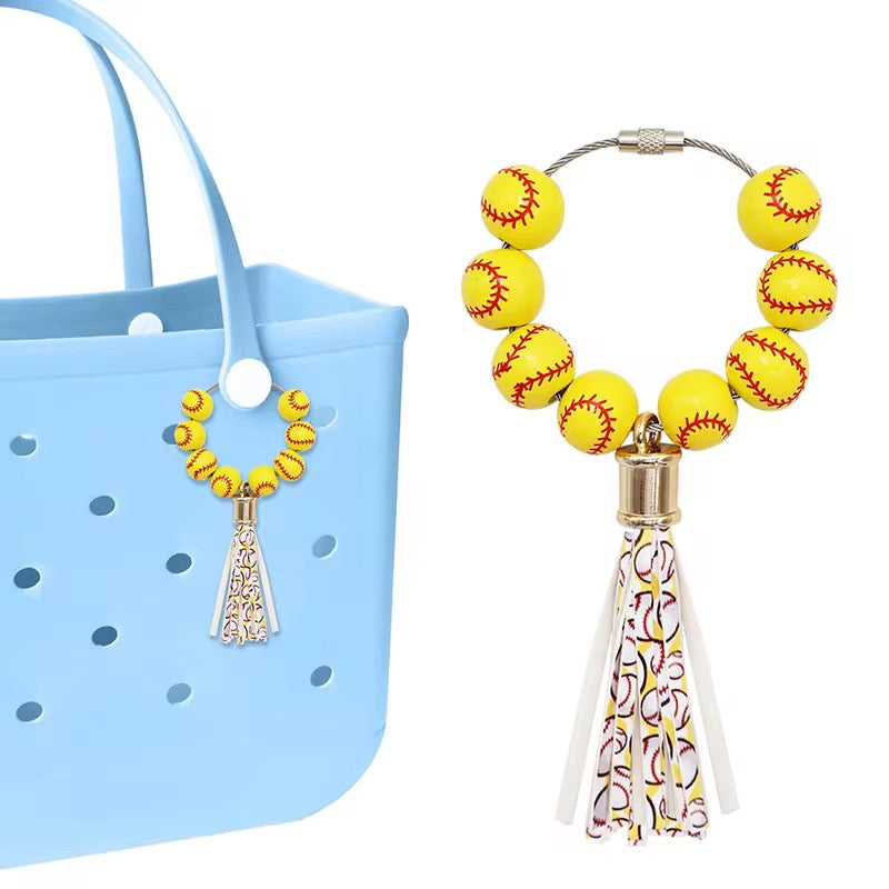 Game Day Sport Ball Beaded Keychain – Tassel Bag Charm (Baseball, Softball, Soccer, Basketball)