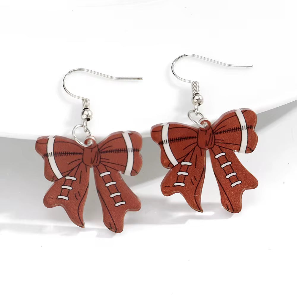 Sport Bow Earrings – Game Day Dangle Earrings (Baseball, Softball, Soccer, Basketball, Football, Volleyball)