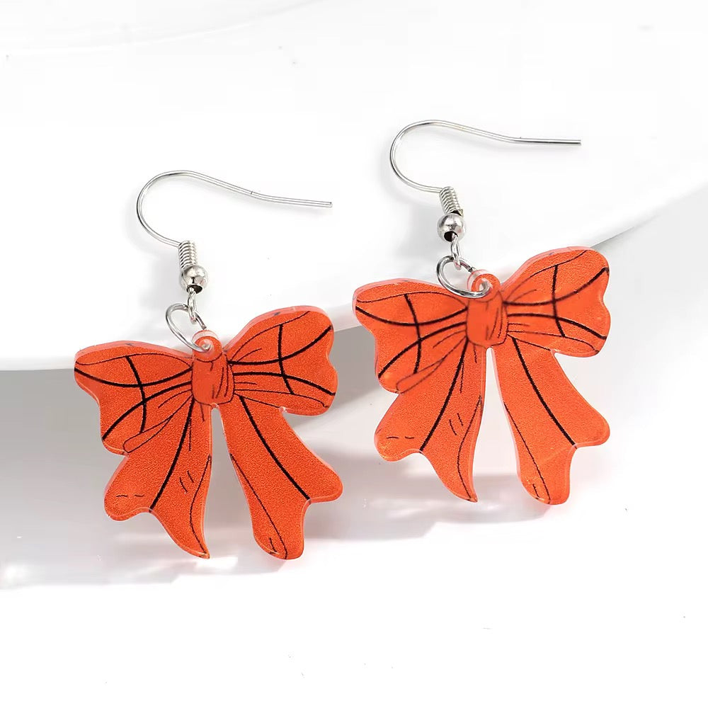 Sport Bow Earrings – Game Day Dangle Earrings (Baseball, Softball, Soccer, Basketball, Football, Volleyball)