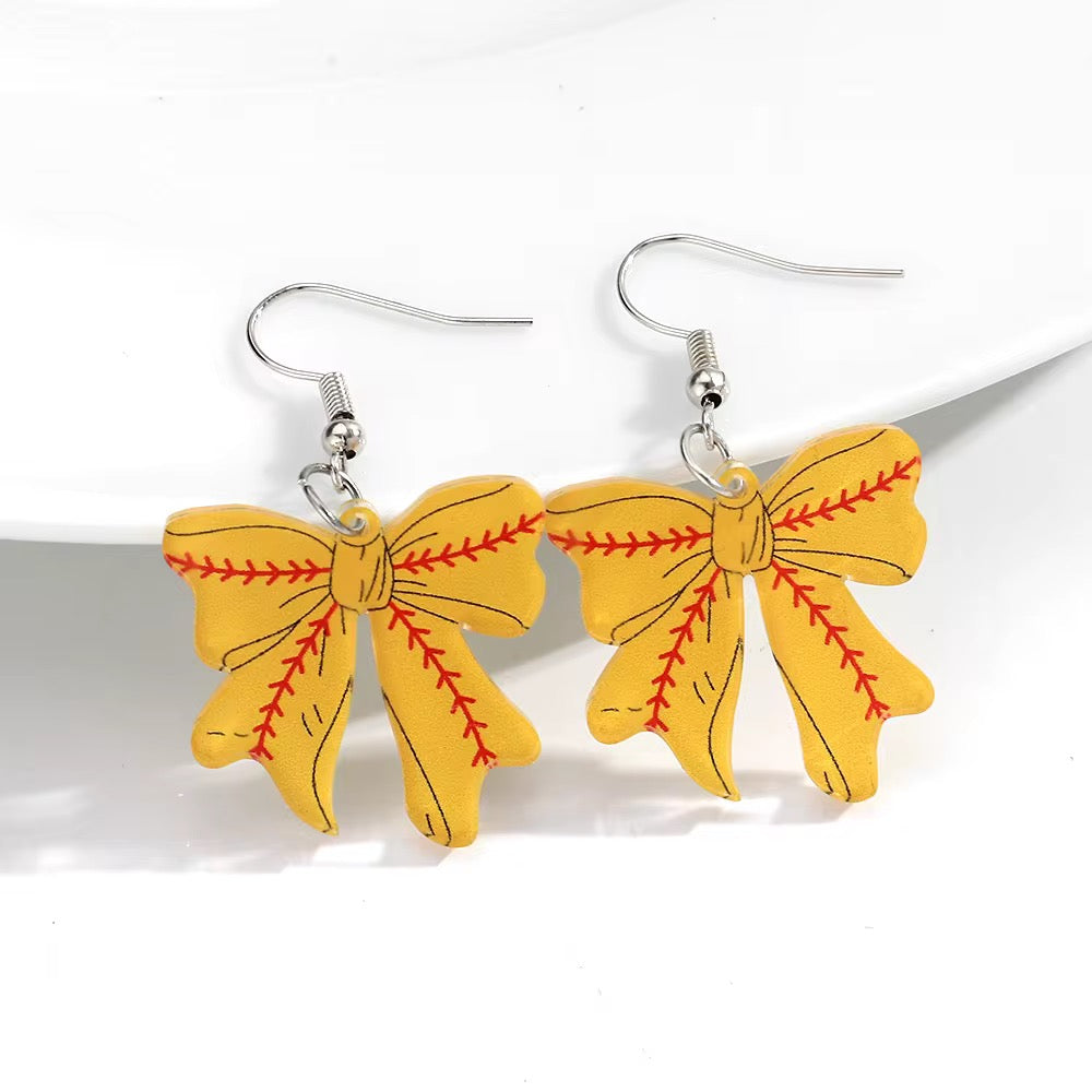 Sport Bow Earrings – Game Day Dangle Earrings (Baseball, Softball, Soccer, Basketball, Football, Volleyball)