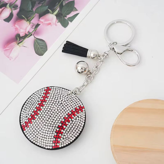 Sparkle Baseball Keychain – Rhinestone Game Day Bag Charm