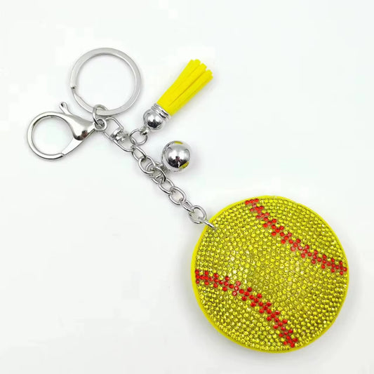 Sparkle Softball Keychain – Rhinestone Game Day Bag Charm