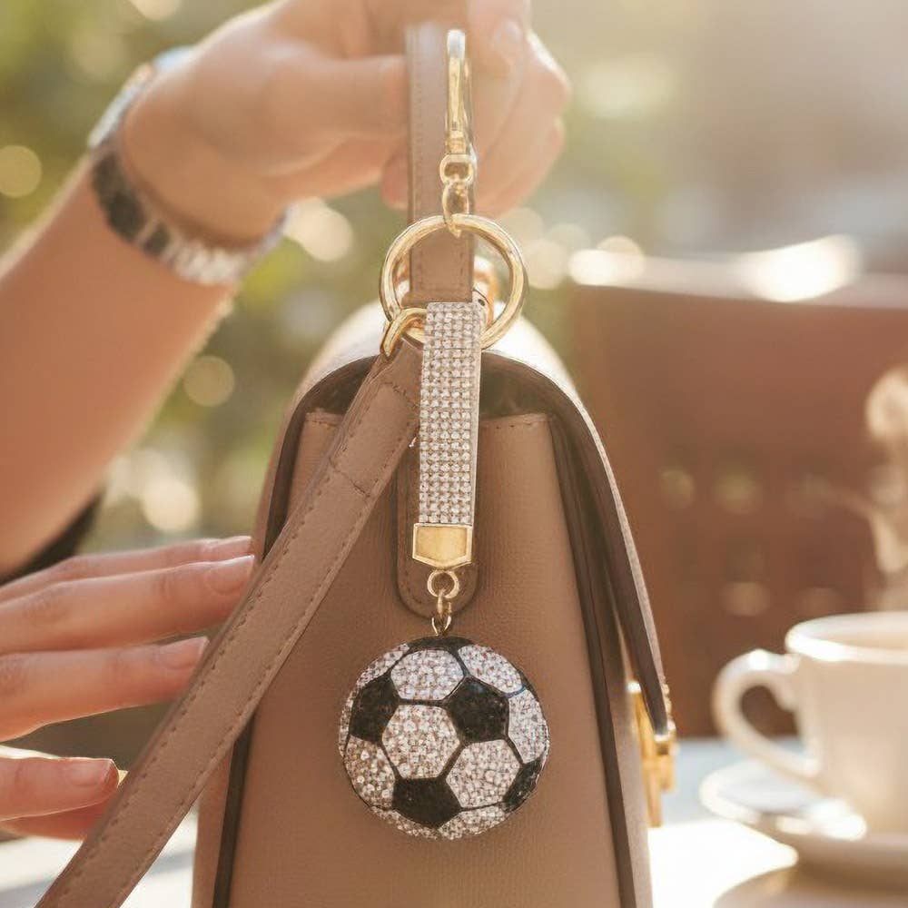 Bling Studded Soccer Ball Bag Charm/Keychain