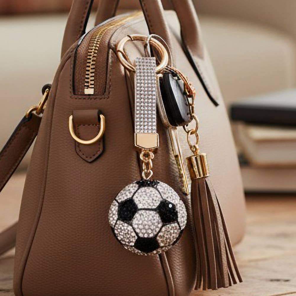 Bling Studded Soccer Ball Bag Charm/Keychain