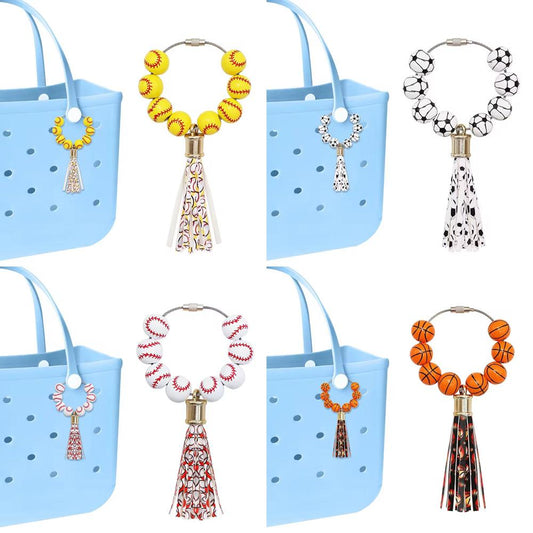 Game Day Sport Ball Beaded Keychain – Tassel Bag Charm (Baseball, Softball, Soccer, Basketball)