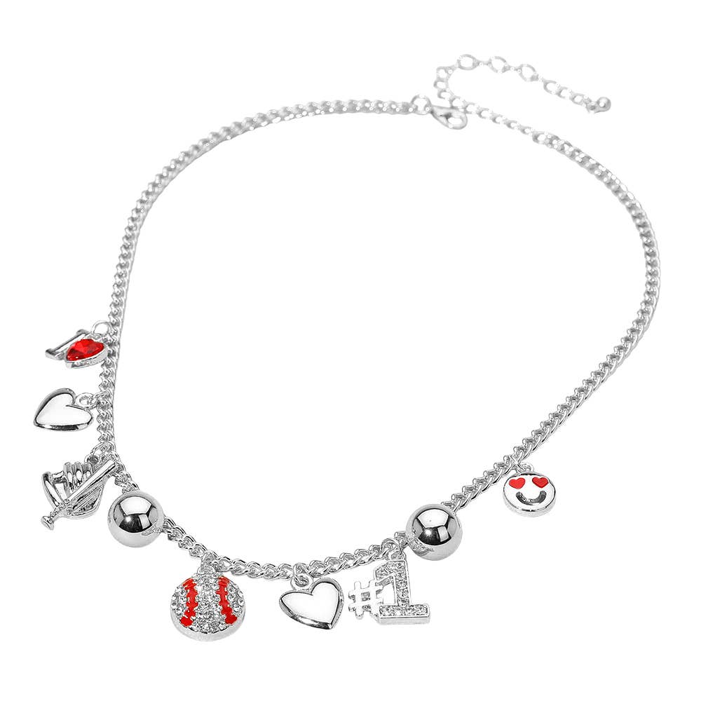 Mama in the Dugout Charm Necklace - Silver