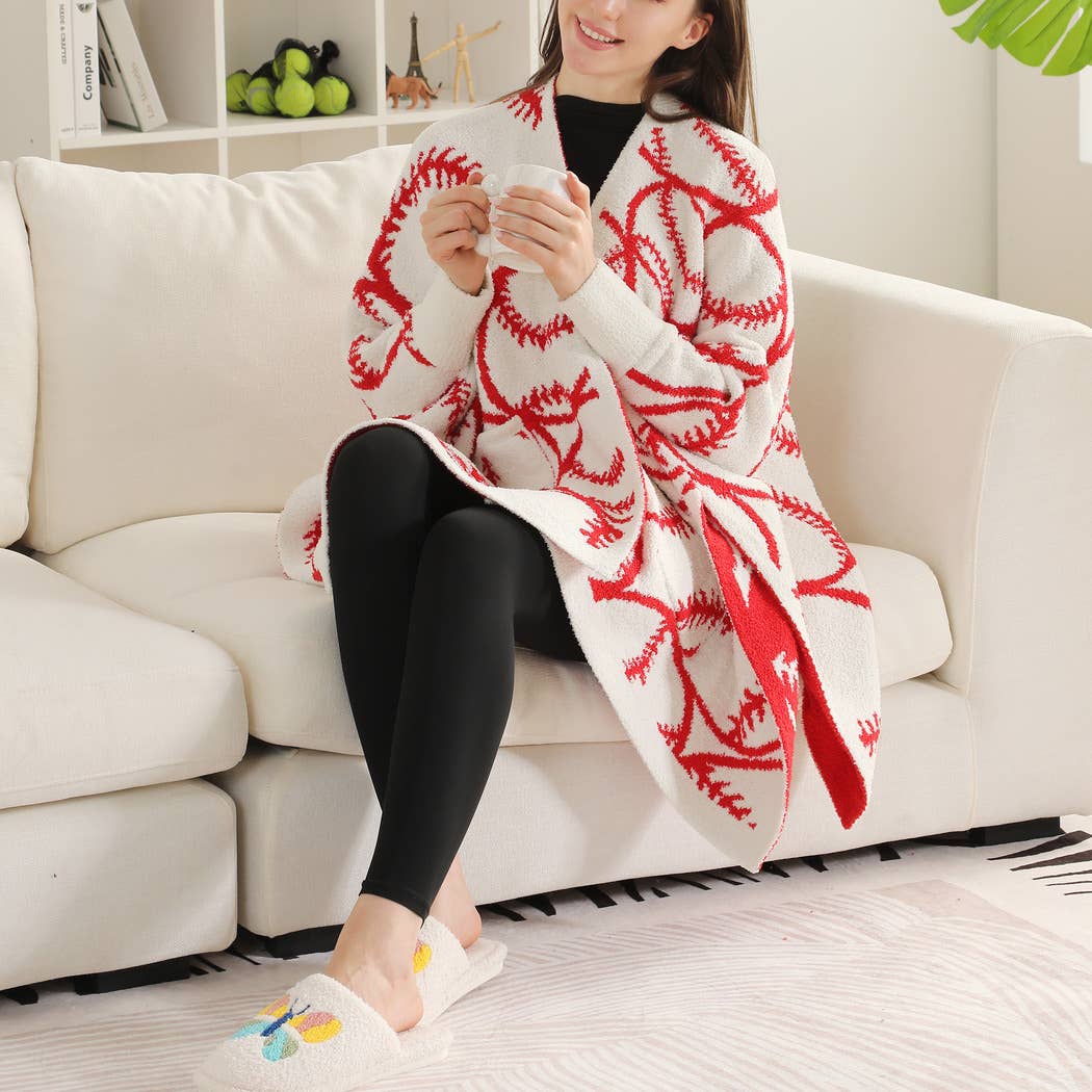 Sports Ball Pattern Wearable Blanket Cape Shawl with Pockets